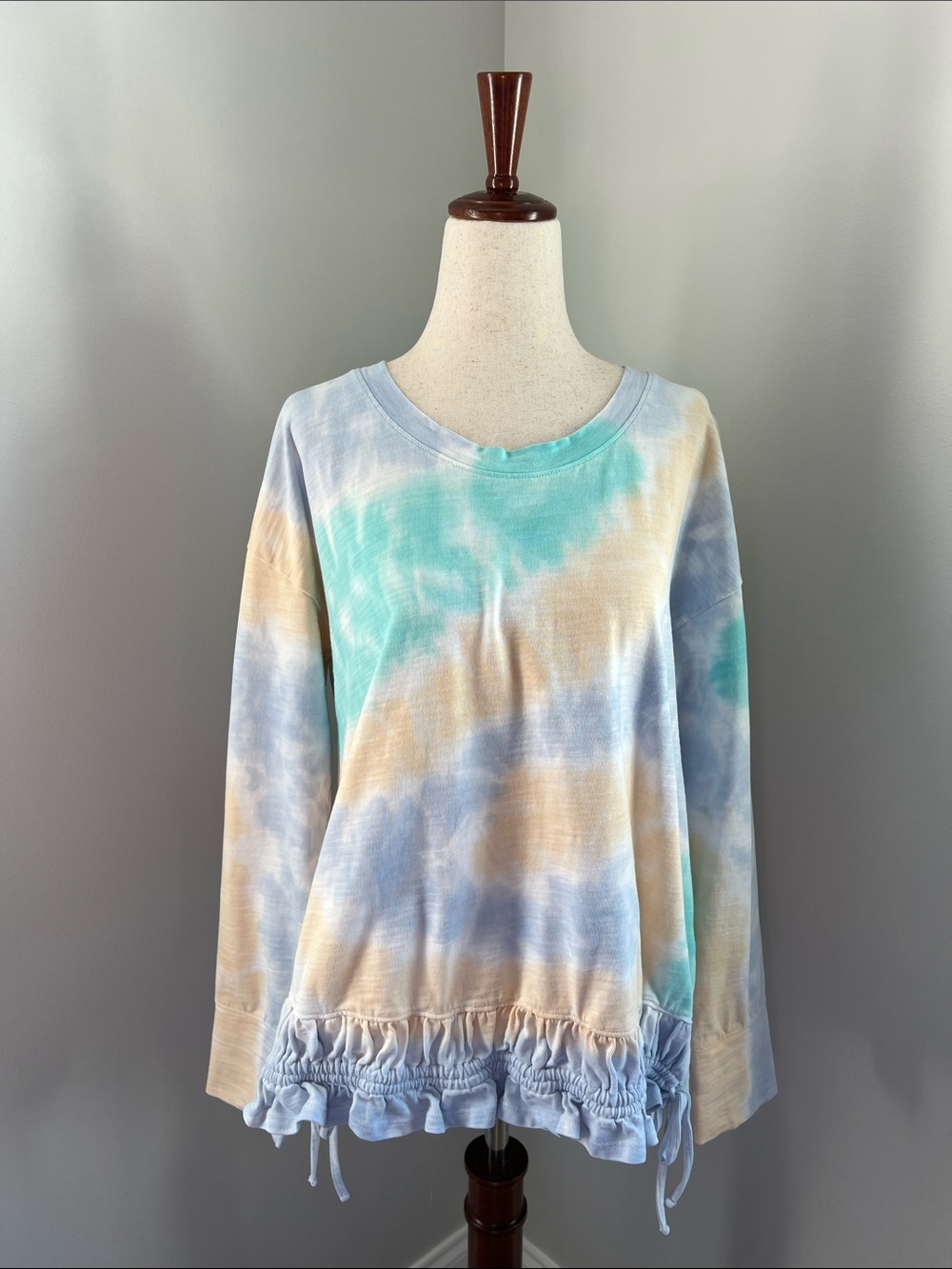 Soft Surroundings | Pastel Tie-Dye Ruffle Hem Pullover Style #2DW16 Size XS